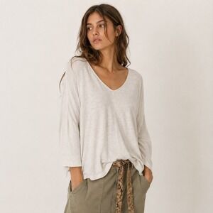 Garnet Hill Organic Linen Top Womens S White Minimalist Coastal Relaxed Knit